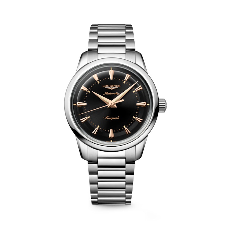 Longines Conquest Heritage Automatik Edelstahl 38mm schwarzes Zifferblatt Metallband