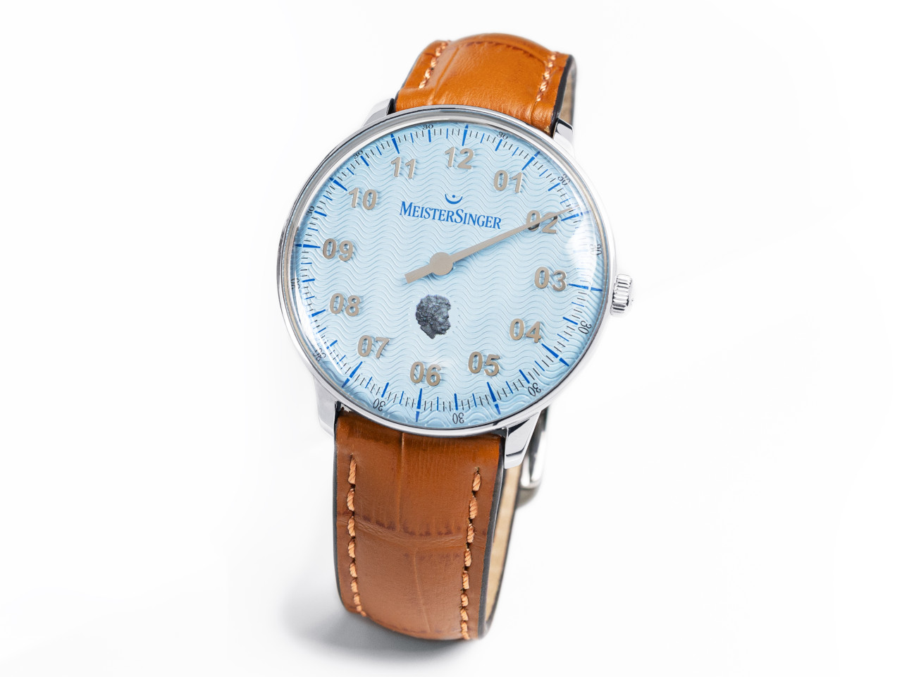 MeisterSinger Neo 200 Jahre Johann Strauss Automatik Edelstahl 36mm blaues Zifferblatt braunes Lederband limitiert