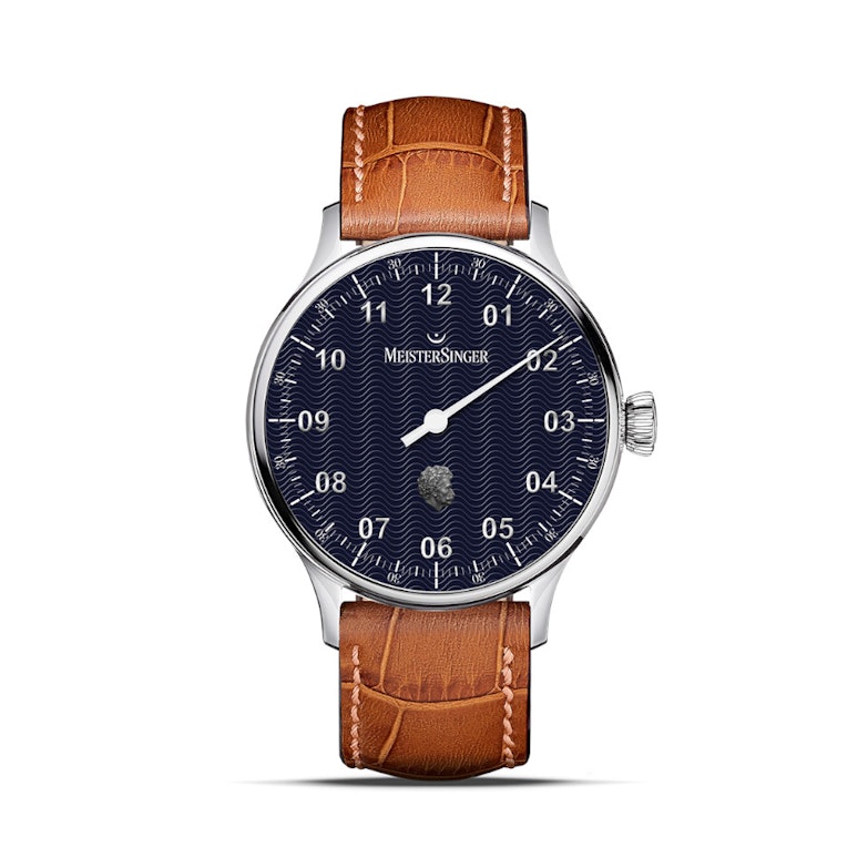 MeisterSinger Pangaea 200 Jahre Johann Strauss Automatik Edelstahl 40mm blaues Zifferblatt braunes Lederband limitiert