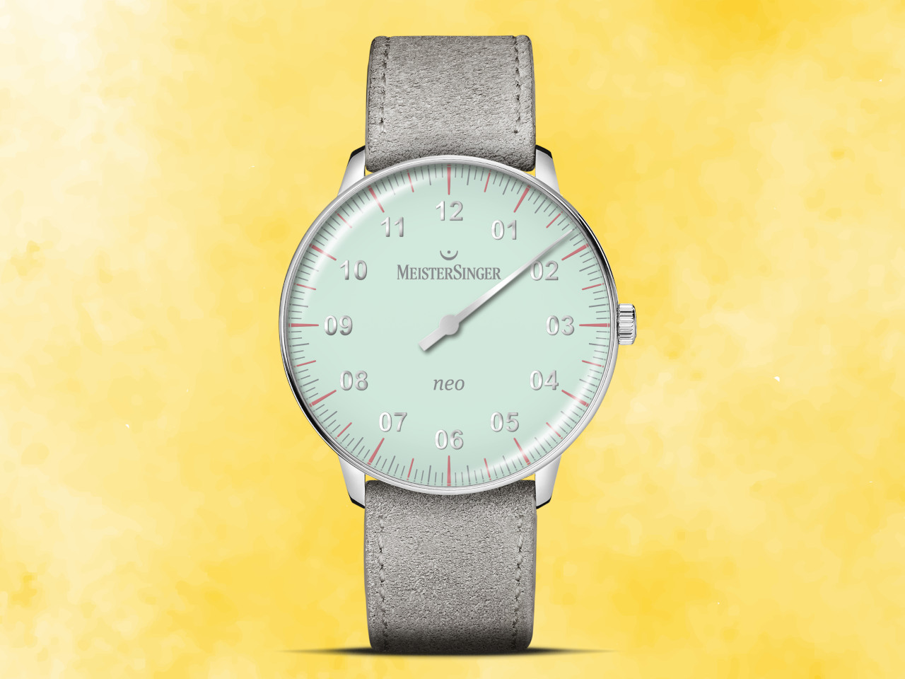 MeisterSinger Neo Special Automatik Edelstahl 36mm hellgrünes Zifferblatt graues Lederband