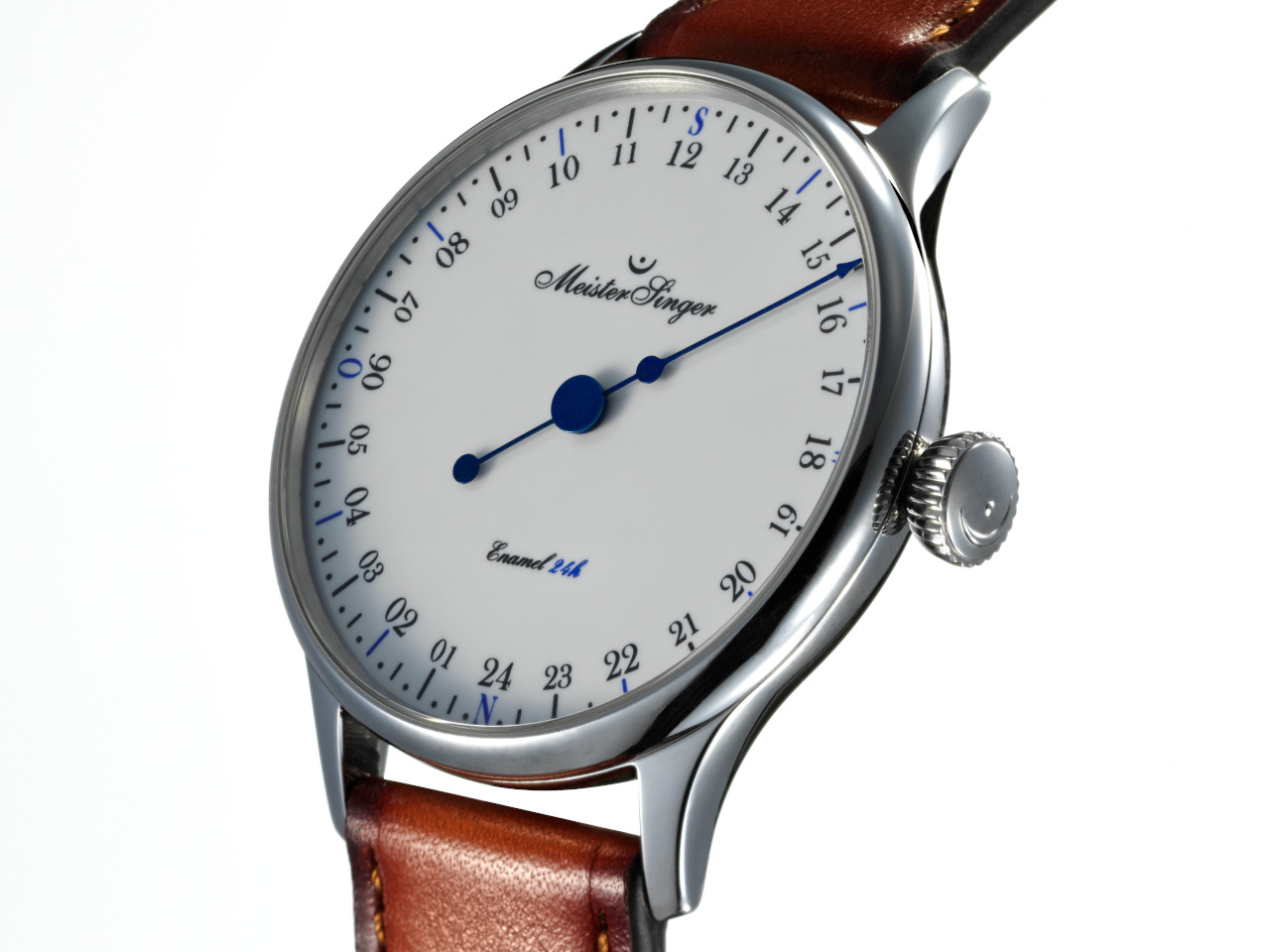 MeisterSinger 24H Emaille Automatik Edelstahl 40mm weißes Zifferblatt