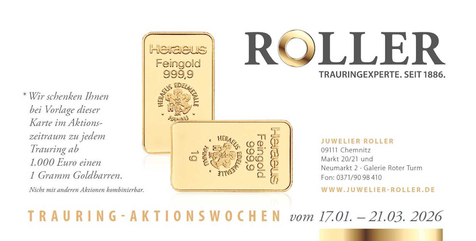 Juwelier Roller Trauring-Aktionswochen | Wir schenken Ihnen Gold