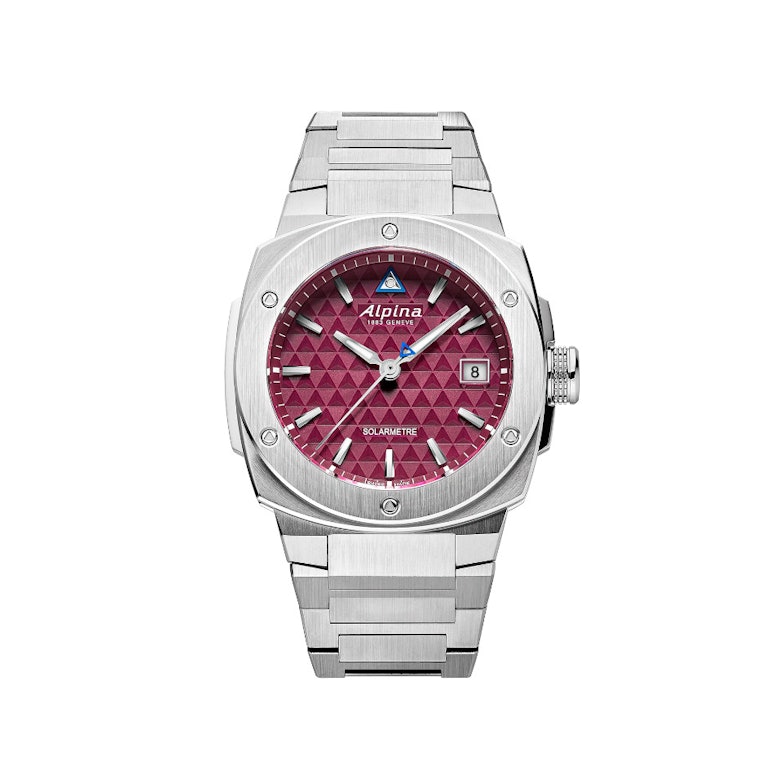 Alpina Alpiner Extreme Solarmetre Quarz Edelstahl 38mm bordeauxfarbenes Zifferblatt Metallband front