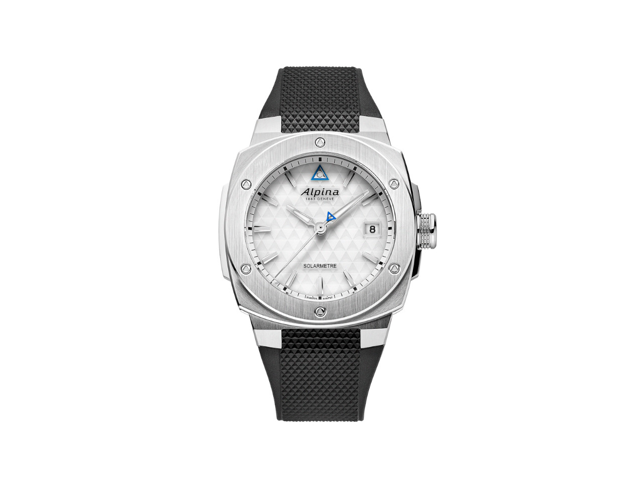 Alpina Alpiner Extreme Solarmetre Quarz Edelstahl 38mm weißes Zifferblatt schwarzes Kautschukband front