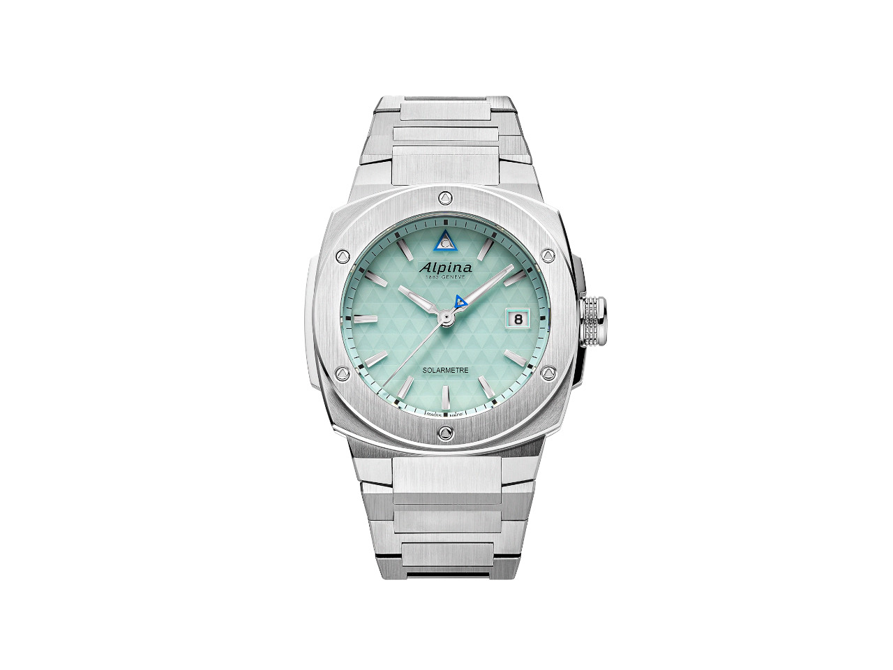 Alpina Alpiner Extreme Solarmetre Quarz Edelstahl 38mm türkisfarbenes Zifferblatt Metallband front