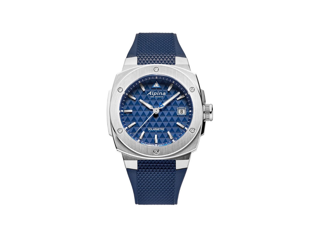 Alpina Alpiner Extreme Solarmetre Quarz Edelstahl 38mm blaues Zifferblatt blaues Kautschukband front