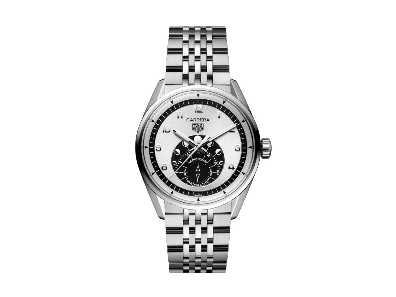 TAG Heuer Carrera Astronomer Automatik Edelstahl 39mm silbernes Zifferblatt Metallband