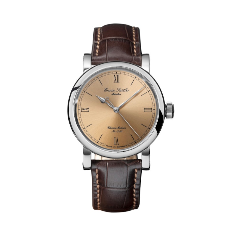 Erwin Sattler Classica Medium Automatik Edelstahl 39mm bronzefarbenes Zifferblatt dunkelbraunes Lederband limitiert
