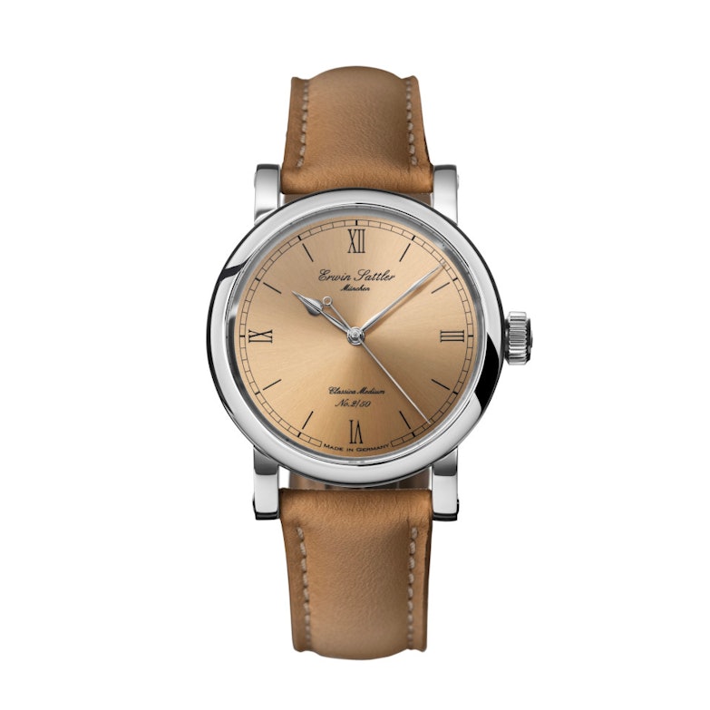 Erwin Sattler Classica Medium Automatik Edelstahl 39mm bronzefarbenes Zifferblatt hellbraunes Lederband limitiert