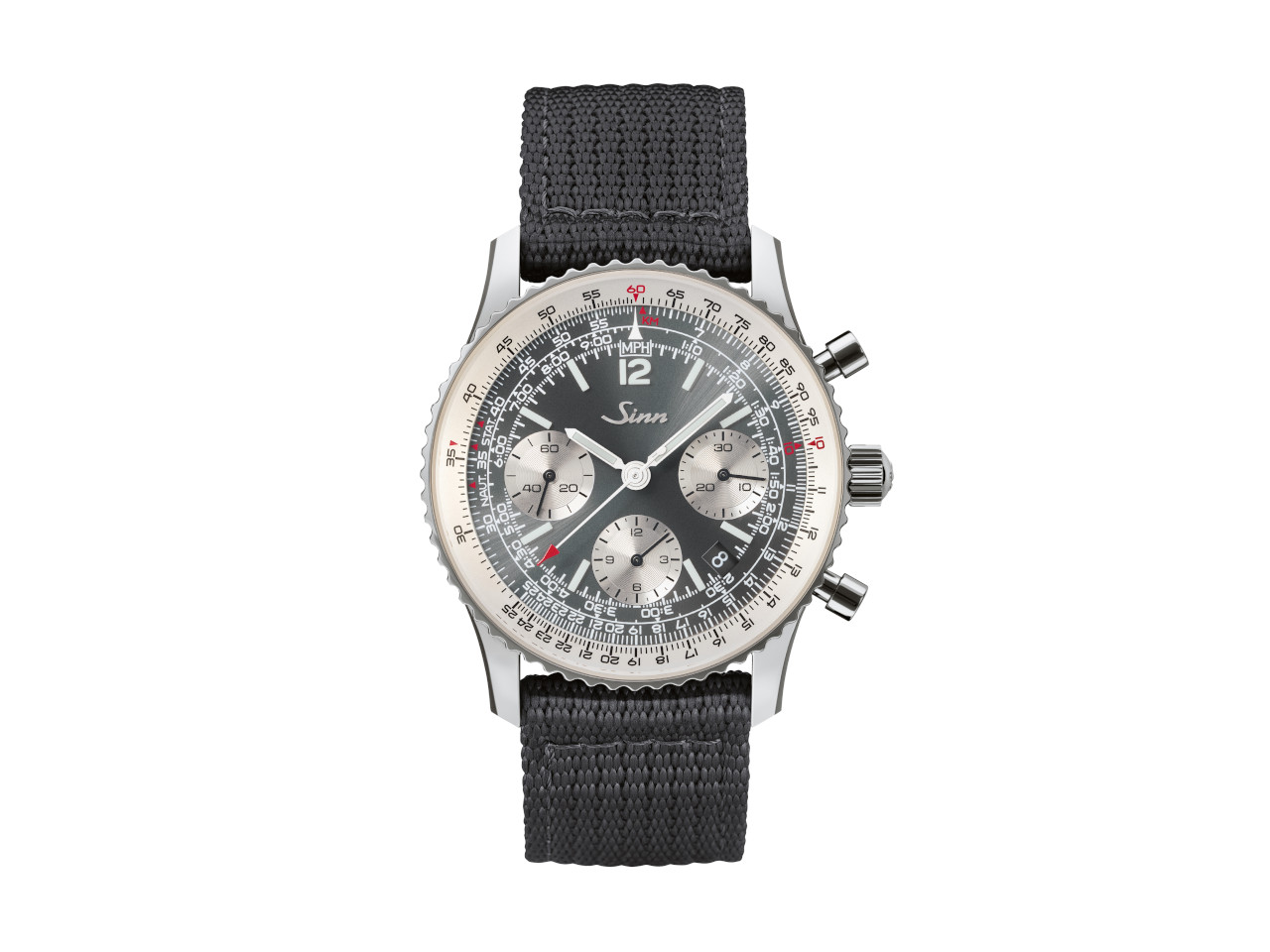 Sinn Spezialuhren 903 St II A Navigationschronograph Automatik Edelstahl 41mm graues Zifferblatt schwarzes Textilband