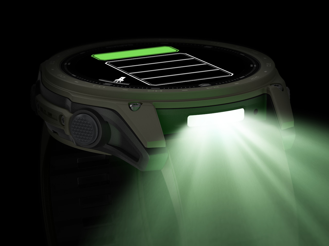 Garmin tactix 8 Cerakote Olivgrün Leuchtfunktion