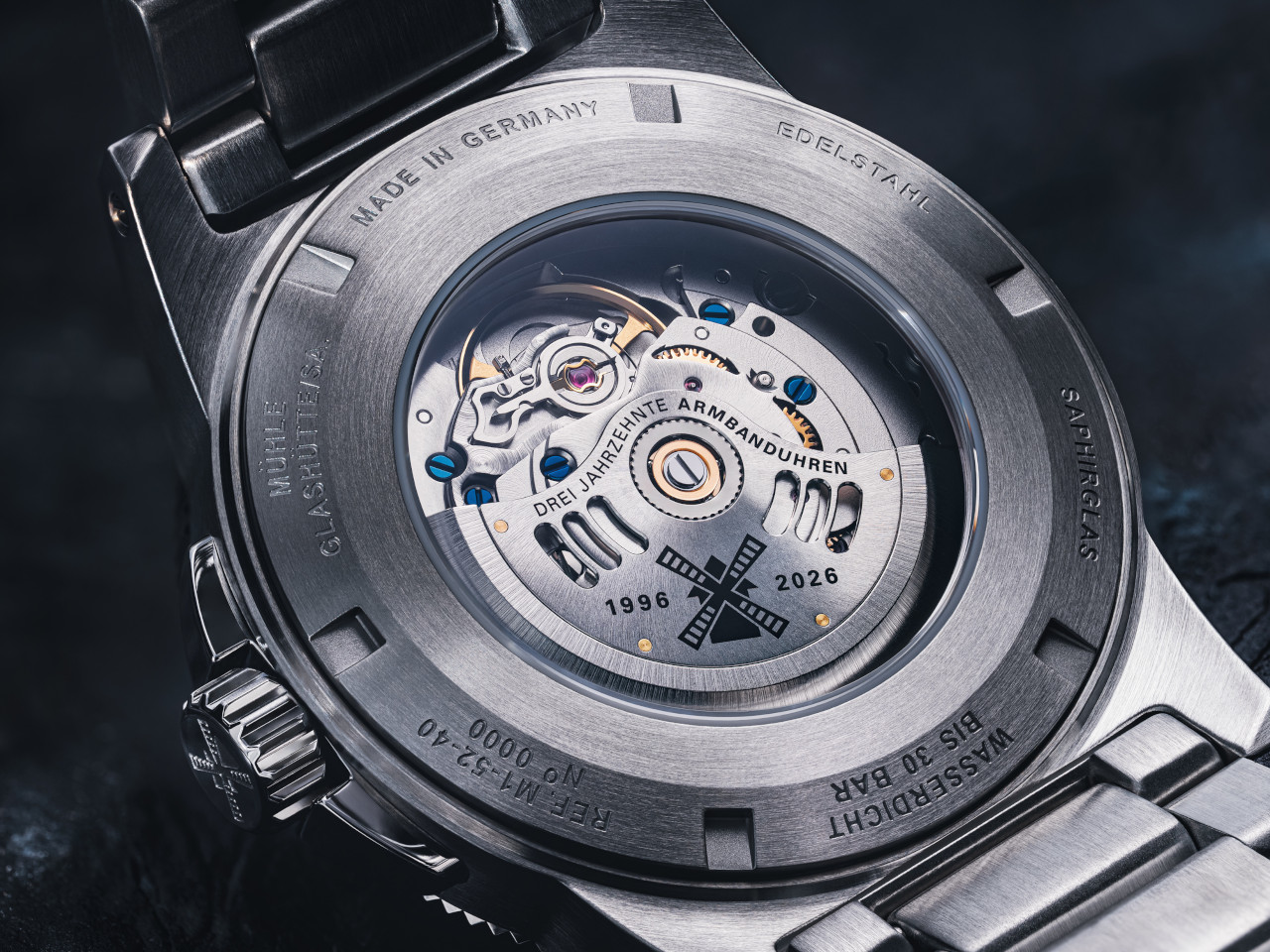 Mühle Glashütte Sportivo Großdatum Gehäuseboden