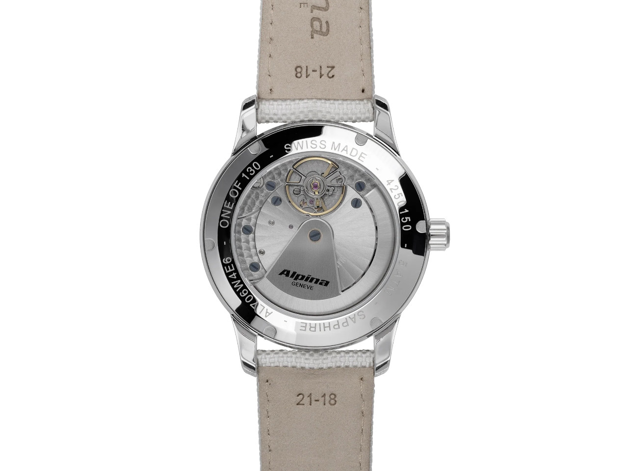 Alpina Alpiner Date Manufacture Label Noir Gehäuseboden mit Blick auf das Automatikwerk