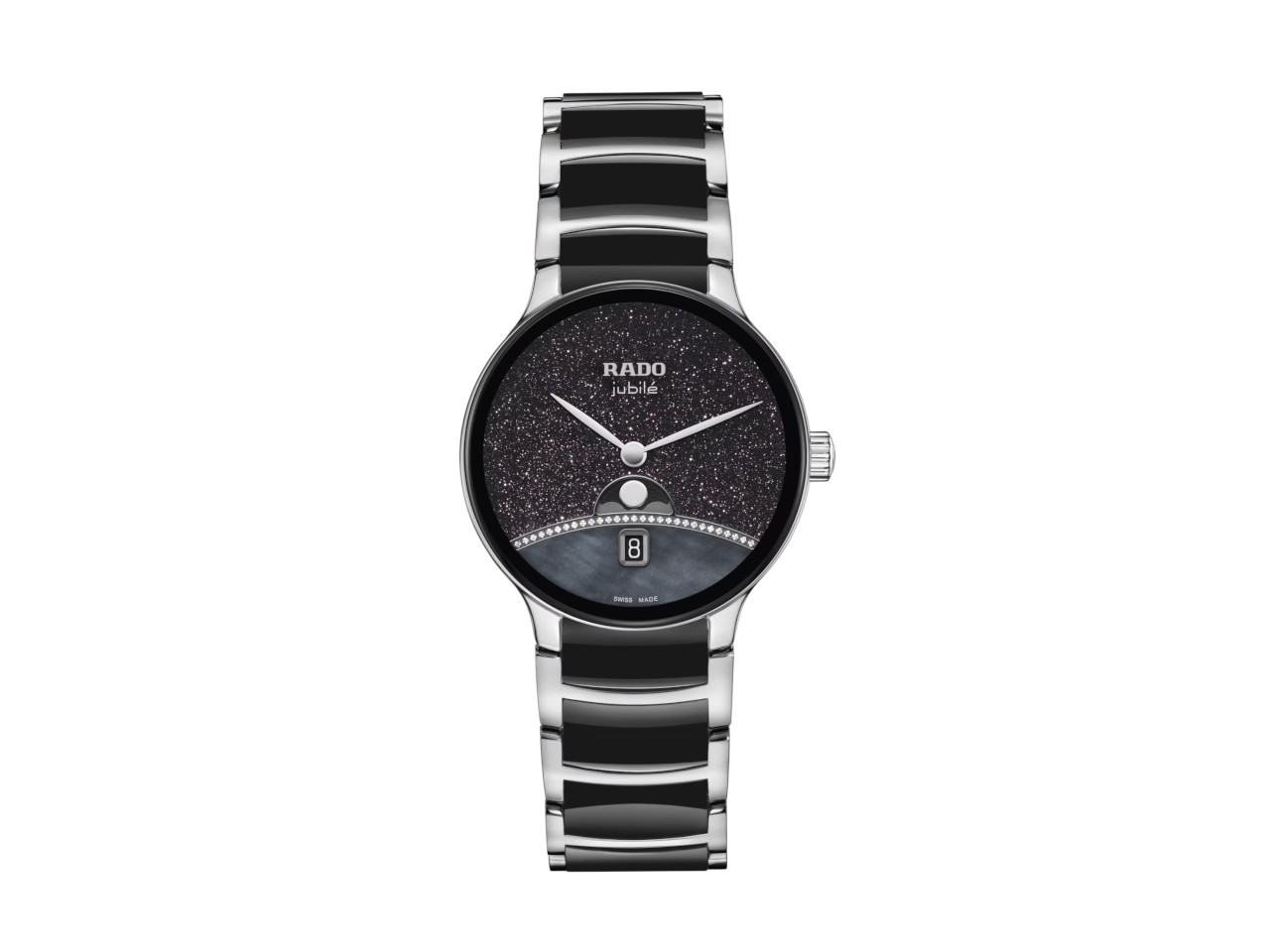 Rado Centrix Diamonds Quarz Edelstahl 35mm schwarzes Zifferblatt mit Brillanten Metallband limitiert