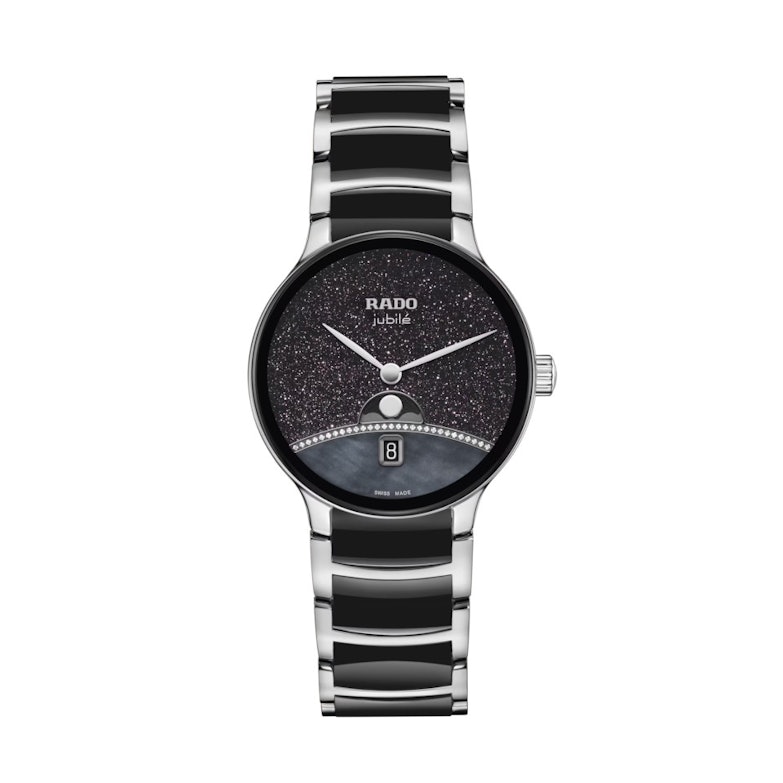 Rado Centrix Diamonds Quarz Edelstahl 35mm schwarzes Zifferblatt mit Brillanten Metallband limitiert