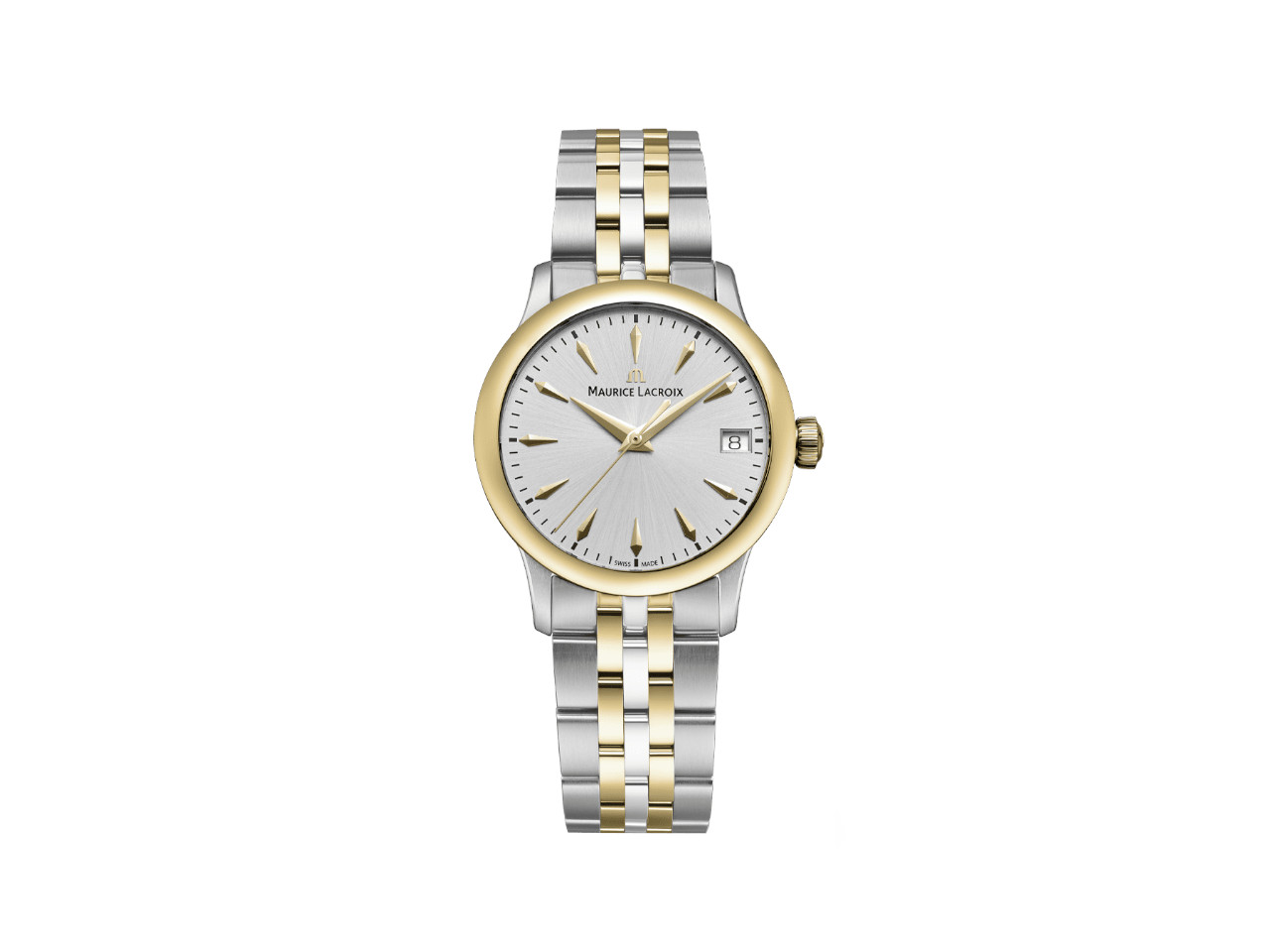 Maurice Lacroix 1975 Quarz Edelstahl Gelbgold-PVD 33mm silberfarbenes Zifferblatt zweifarbiges Metallband