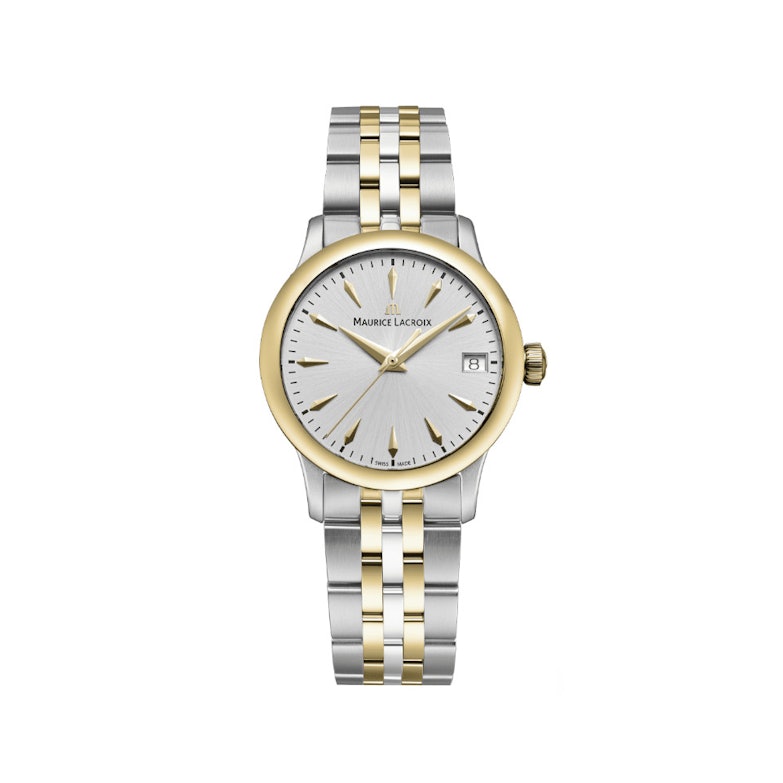 Maurice Lacroix 1975 Quarz Edelstahl Gelbgold-PVD 33mm silberfarbenes Zifferblatt zweifarbiges Metallband