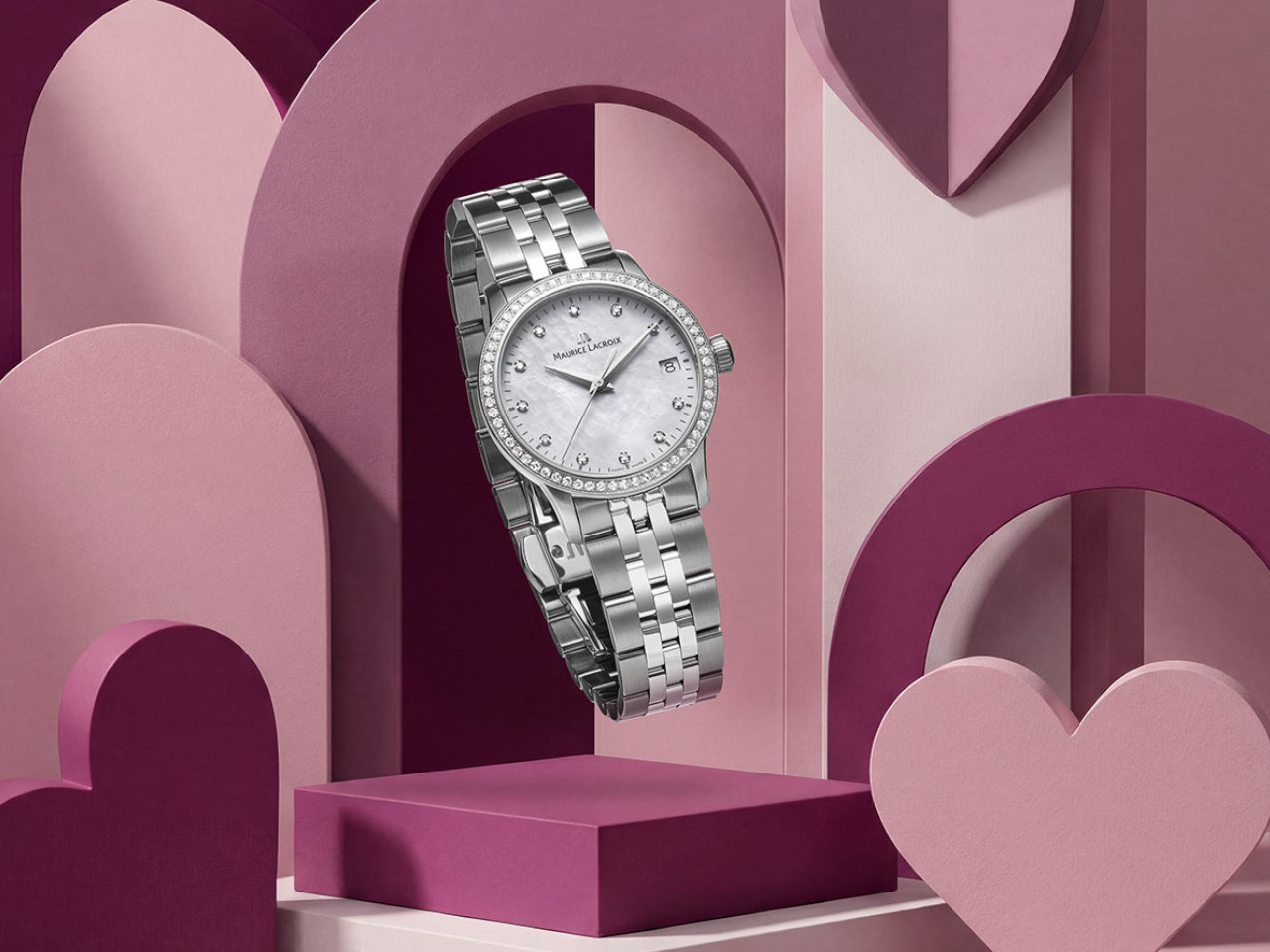 Maurice Lacroix 1975 Quarz silberfarbenes Perlmutt-Zifferblatt mit Brillanten