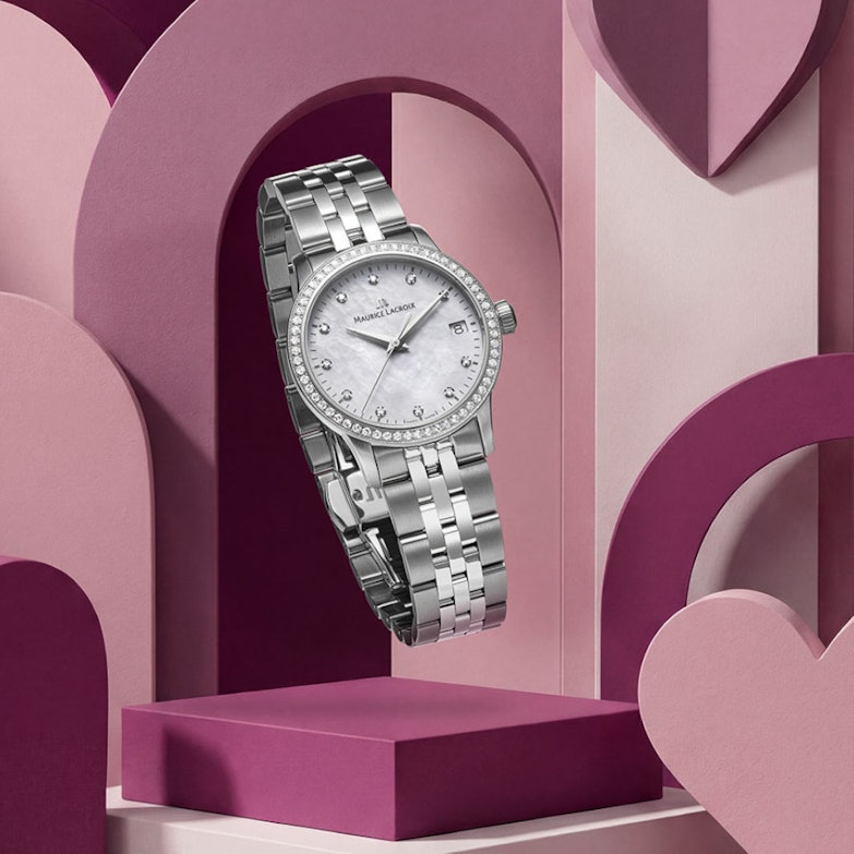 Maurice Lacroix 1975 Quarz silberfarbenes Perlmutt-Zifferblatt mit Brillanten