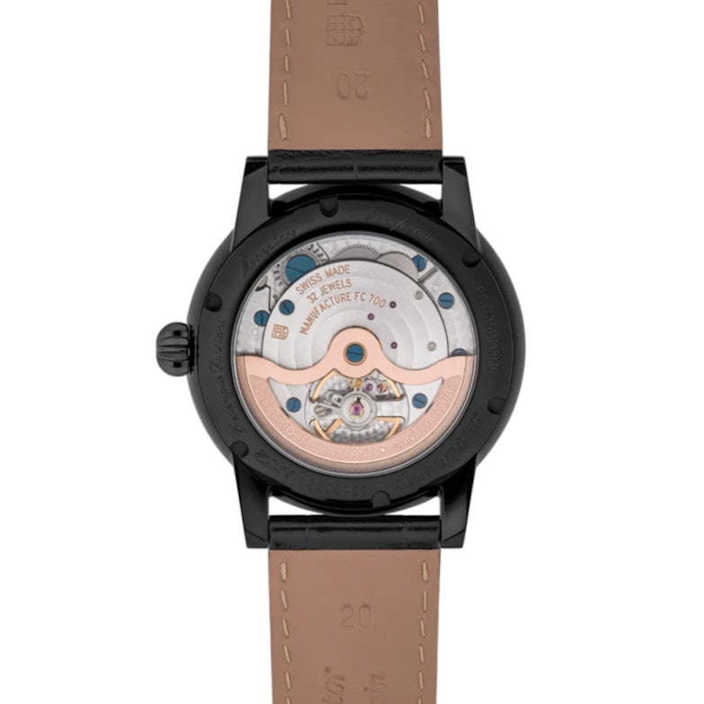 Frederique Constant Manufacture Classic Power Reserve Big Date Limited Edition Gehäuseboden mit Blick auf das Automatikwerk