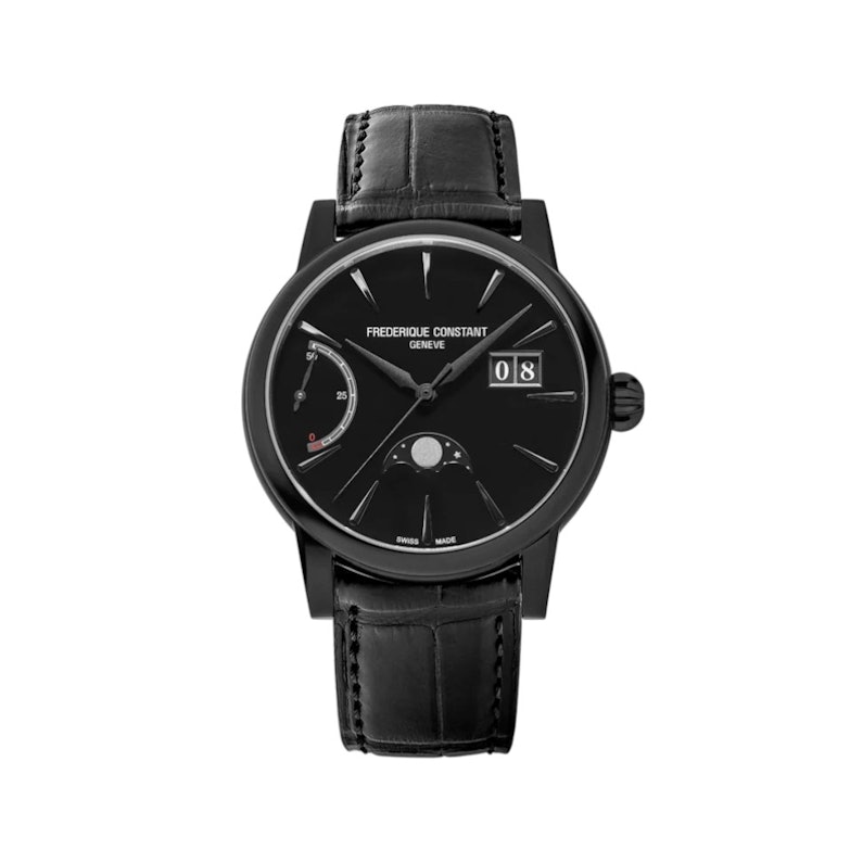 Frederique Constant Manufacture Classic Power Reserve Big Date Automatik Edelstahl Schwarz-DLC 40mm schwarzes Zifferblatt schwarzes Lederband limitiert