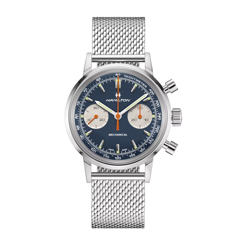 Hamilton American Classic Intra-Matic Chronograph H Handaufzug Edelstahl 40mm blaues Zifferblatt Metallband