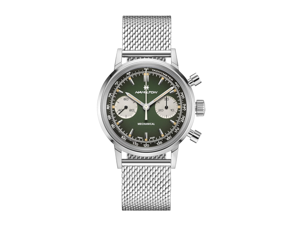 Hamilton American Classic Intra-Matic Chronograph H Handaufzug Edelstahl 40mm grünes Zifferblatt Metallband