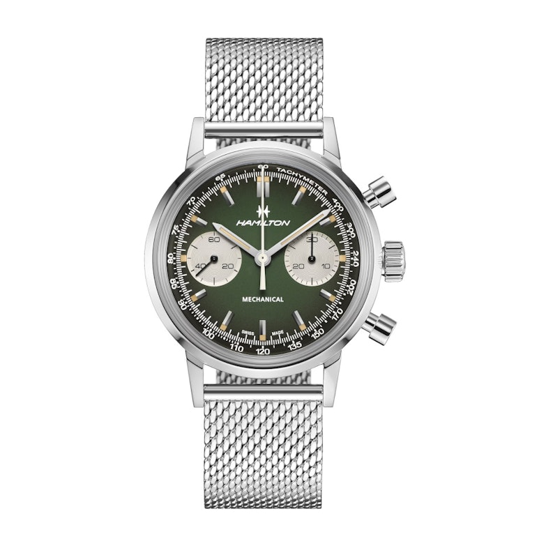 Hamilton American Classic Intra-Matic Chronograph H Handaufzug Edelstahl 40mm grünes Zifferblatt Metallband