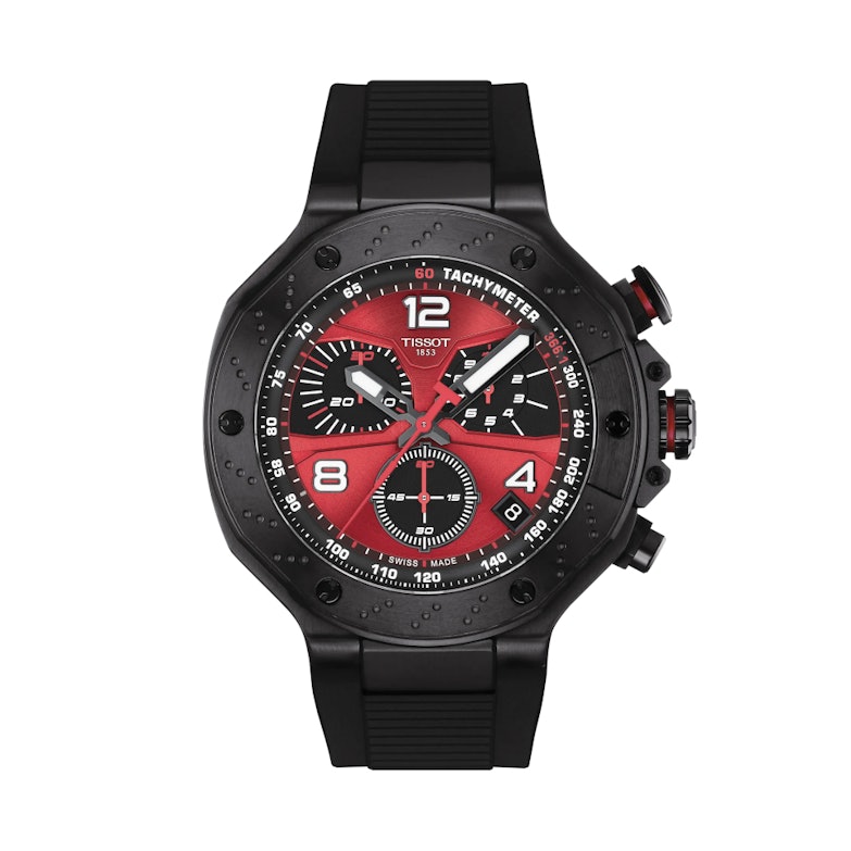 Tissot T-Race MotoGP 2026 Chronograph Limited Edition Quarz Edelstahl 45mm schwarz-rotes Zifferblatt schwarzes Silikonband