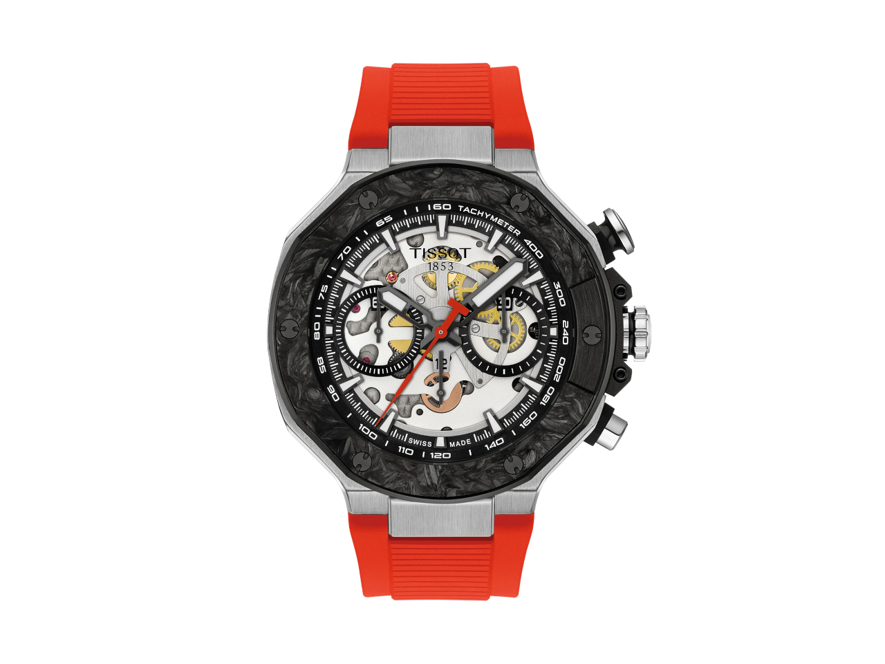Tissot T-Race MotoGP 2026 Chronograph Limited Edition Automatic Edelstahl 45mm skelettiertes Zifferblatt rotes Silikonband