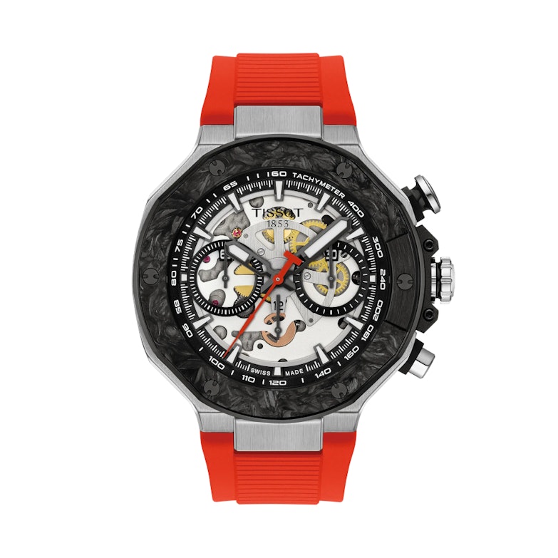 Tissot T-Race MotoGP 2026 Chronograph Limited Edition Automatic Edelstahl 45mm skelettiertes Zifferblatt rotes Silikonband