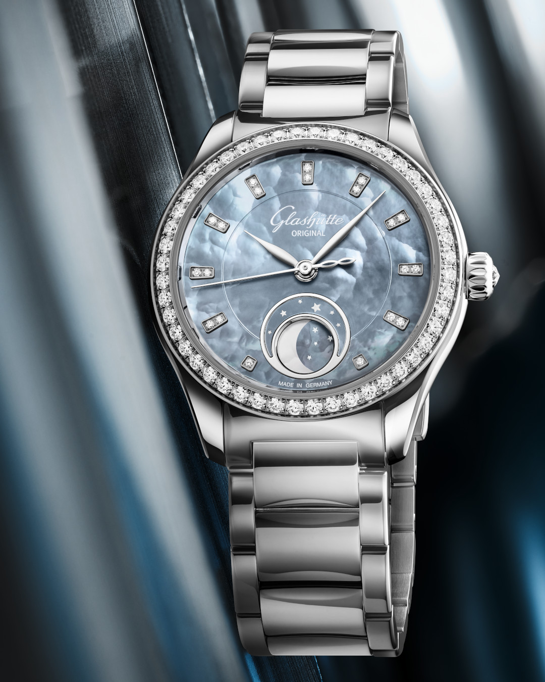 Juwelier Roller Startseitenbanner mobil Glashütte Original Lady Serenade Luna Skyline Blau