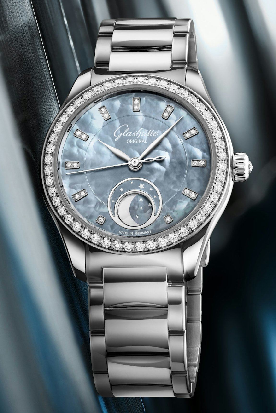 Juwelier Roller Startseitenbanner mobil Glashütte Original Lady Serenade Luna Skyline Blau