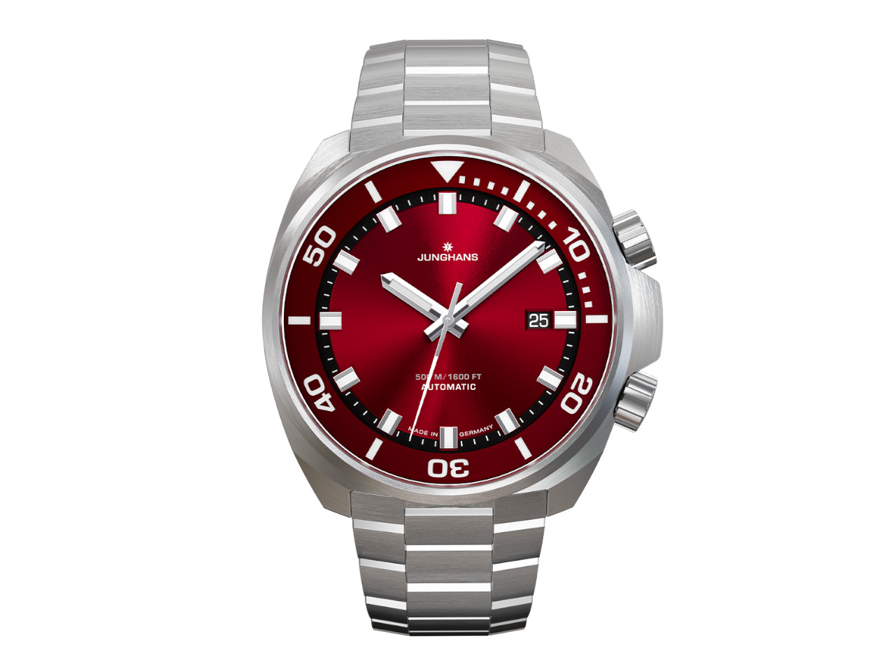 Junghans Aquaris Red Automatik Edelstahl 47mm rotes Zifferblatt Metallband