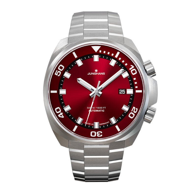 Junghans Aquaris Red Automatik Edelstahl 47mm rotes Zifferblatt Metallband