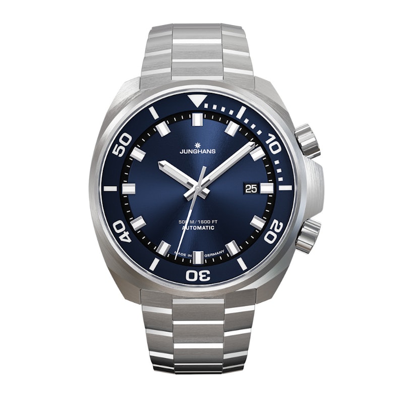 Junghans Aquaris Blue Automatik Edelstahl 47mm blaues Zifferblatt Metallband