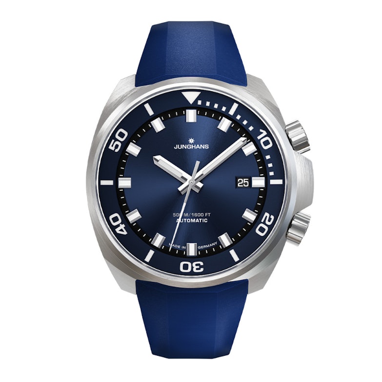 Junghans Aquaris Blue Automatik Edelstahl 47mm blaues Zifferblatt blaues Kautschukband