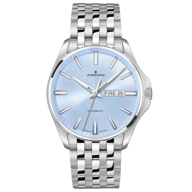 Junghans Meister S Automatik Edelstahl 44mm blaues Zifferblatt Metallband