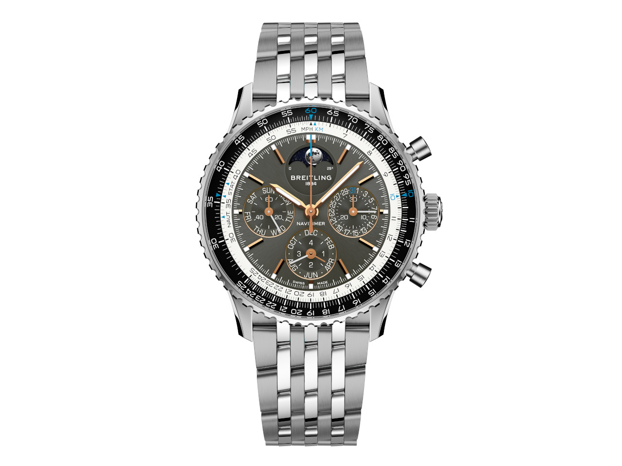 Breitling Navitimer B19 Chronograph 43 Perpetual Calendar Automatik Edelstahl graues Zifferblatt Metallband