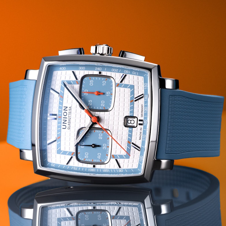 Union Glashütte Averin Chronograph Automatik Edelstahl 41mm hellblauZifferblatt