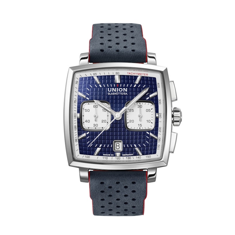 Union Glashütte Averin Chronograph Automatik Edelstahl 41mm blaues Zifferblatt blaues Lederband