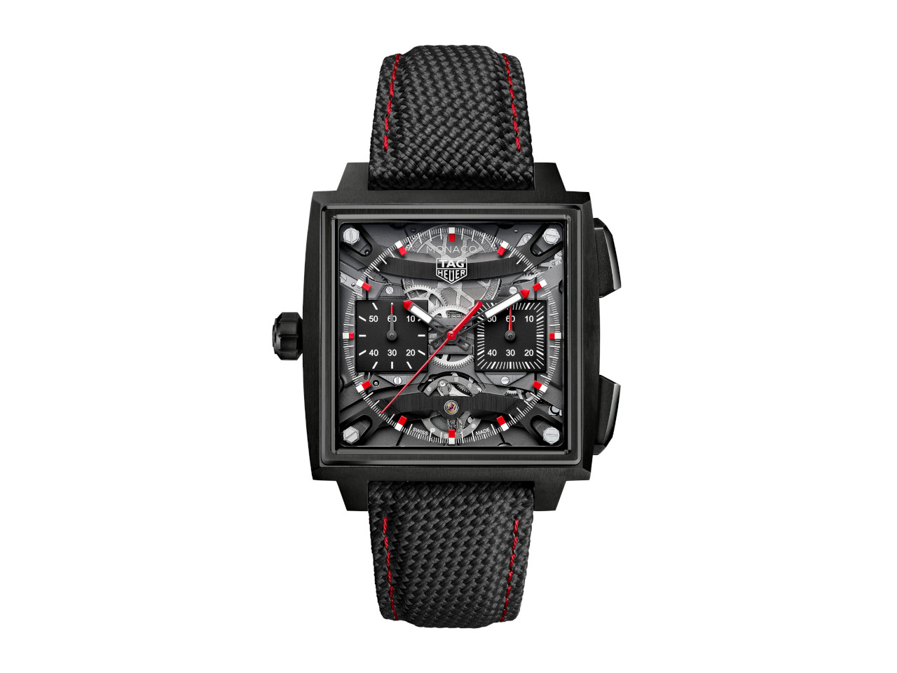 TAG Heuer Monaco Evergraph Automatik Titan DLC-Schwarz 40mm skelettiertes Zifferblatt schwarzes Kautschukband