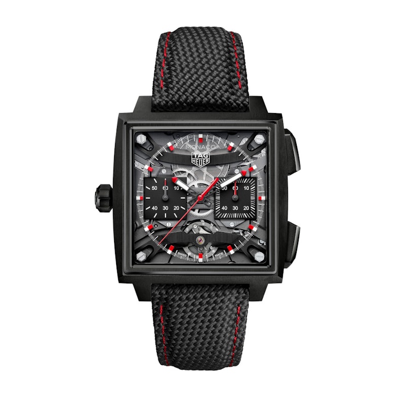 TAG Heuer Monaco Evergraph Automatik Titan DLC-Schwarz 40mm skelettiertes Zifferblatt schwarzes Kautschukband