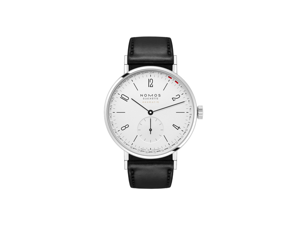 Nomos Glashütte Tangente neomatik 38 Update Automatik Edelstahl 38mm weißes Zifferblatt schwarzes Lederband