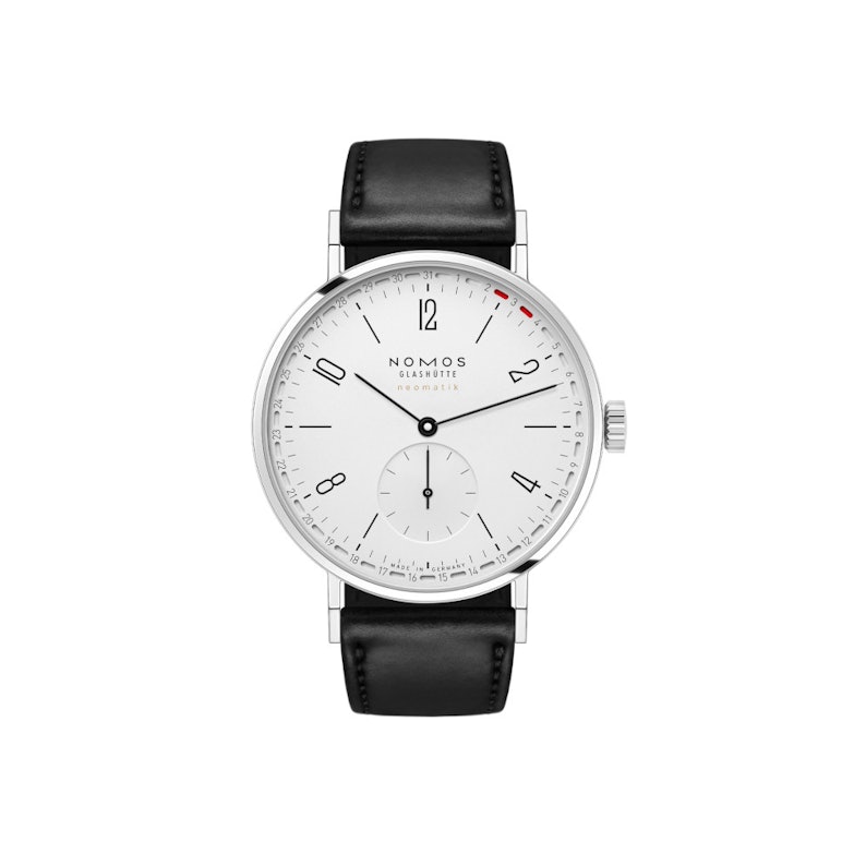 Nomos Glashütte Tangente neomatik 38 Update Automatik Edelstahl 38mm weißes Zifferblatt schwarzes Lederband