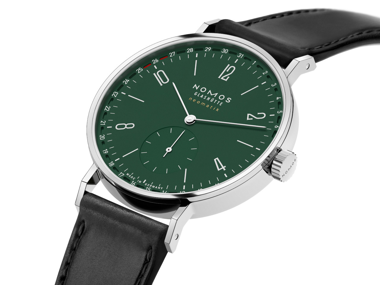 Nomos Glashütte Tangente neomatik 38 Update Waldgrün Automatik Edelstahl 38mm grünes Zifferblatt schwarzes Lederband