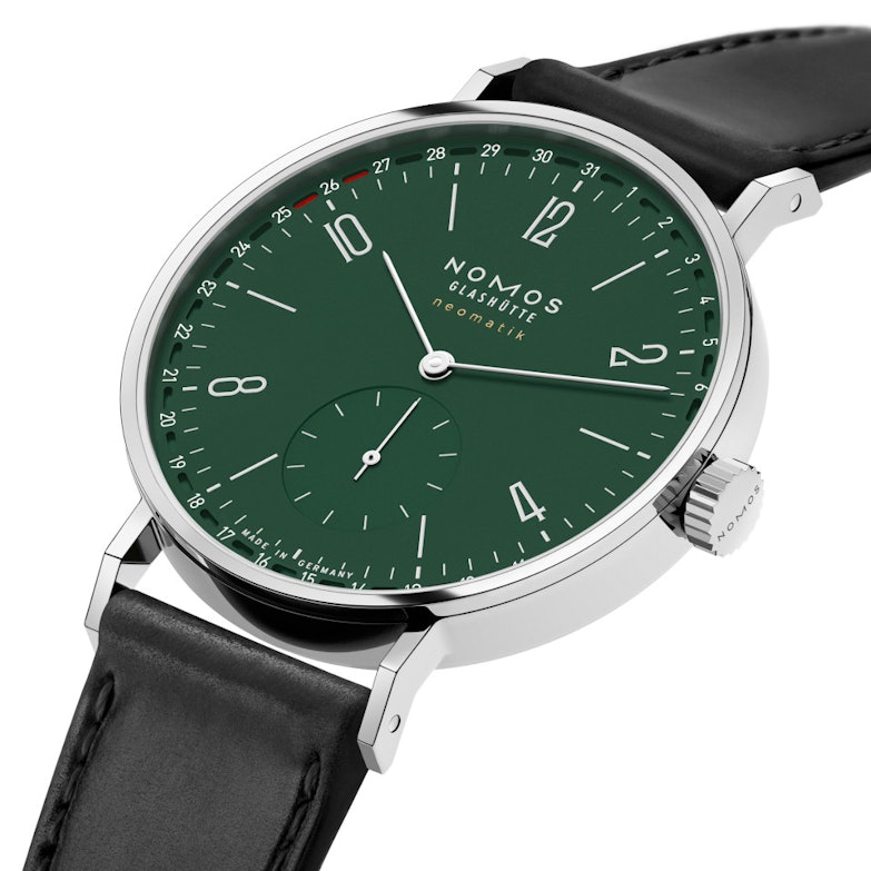 Nomos Glashütte Tangente neomatik 38 Update Waldgrün Automatik Edelstahl 38mm grünes Zifferblatt schwarzes Lederband