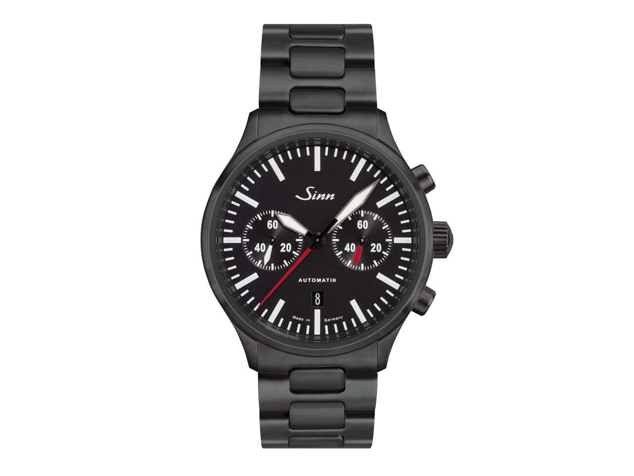 Sinn Spezialuhren 936 S Chronograph Automatik Edelstahl Schwarz-DLC 43mm schwarzes Zifferblatt schwarzes Lederband und Metallband limitiert