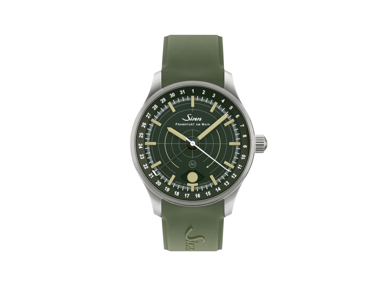 Sinn Spezialuhren 308 Jagduhr Automatik Edelstahl 40mm grünes Zifferblatt grünes Kautschukband