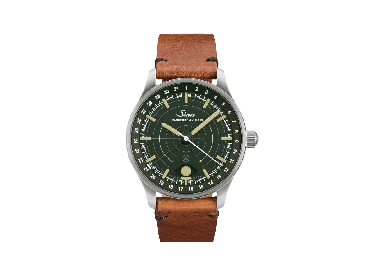 Sinn Spezialuhren 308 Jagduhr Automatik Edelstahl 40mm grünes Zifferblatt braunes Lederband